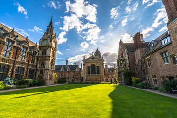 The old library and clock tower in Cambridge, England 