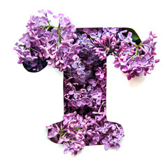 The letter T of the English alphabet from lilac