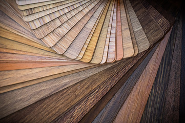 Wooden samples for floor laminate or furniture in home or commercial building.Small color sample boards. Copy space, design