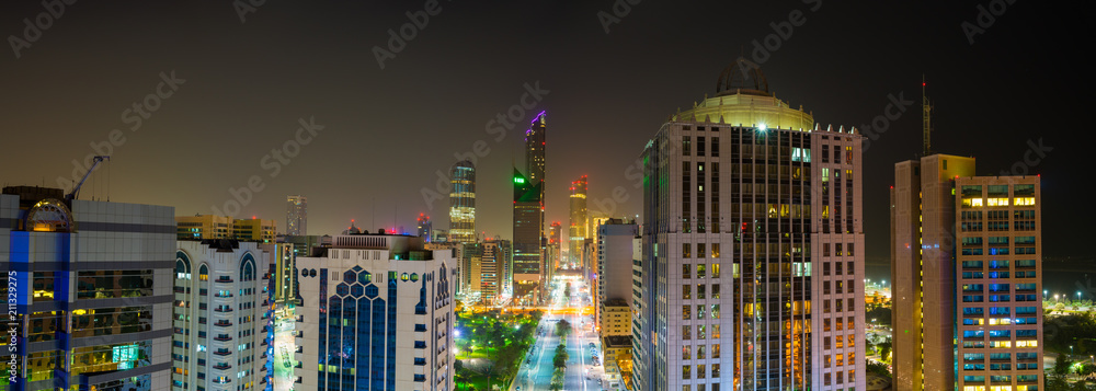 Canvas Prints Aerial panorama of Abu Dhabi downtown at night, UAE