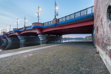 Old Town bridge viewed from pedestrian walkway in Gorzow, Poland