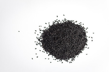 Black sesame seeds isolated on white background