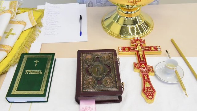 Church attributes for the consecration ceremony. Attributes of the priest.
