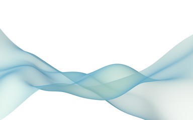 Abstract light blue wave. Bright light blue ribbon on white background. Blue scarf. Abstract light blue smoke. Raster air background. 3D illustration