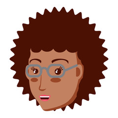 cartoon woman with glasses over white background, vector illustration