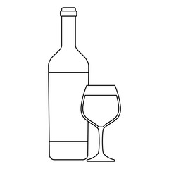 wine bottle and glass icon over white background, vector illustration