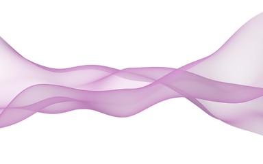 Abstract violet wave. Bright violet ribbon on white background. Abstract violet smoke. Light violet scarf. Raster air background. 3D illustration