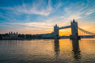 Tower of London and Tower Bridge at sunrise 