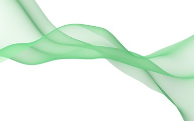 Abstract green wave. Bright green ribbon on white background. Green color scarf. Abstract lime color smoke. Raster air background. 3D illustration