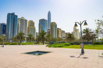Fototapeta na wymiar Modern skyscrapers in Abu Dhabi, United Arab Emirates 