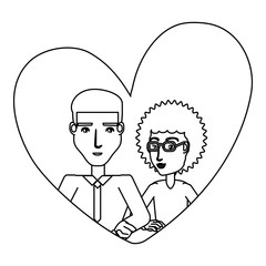 heart with couple in love over white background, vector illustration