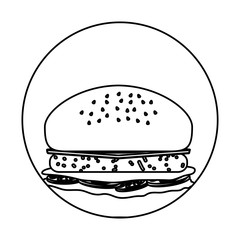 decorative circular frame with hamburger icon over white background, vector illustration