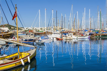 Fototapeta na wymiar Bodrum, Turkey, 20 May 2010: Sailboats at Bodrum Marina