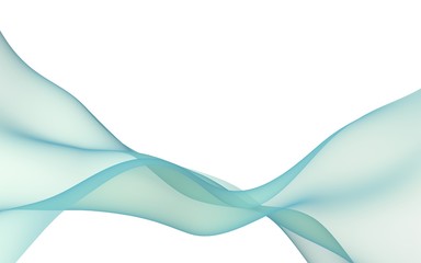 Abstract light blue green wave. Bright blue green ribbon on white background. Abstract blue green smoke. Blue green scarf. Raster air background. 3D illustration