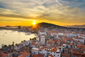 Fototapeta na wymiar Aerial view of Split old town at sunset, Dalmatia, Croatia