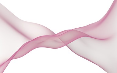 Abstract pink wave. Bright pink ribbon on white background. Abstract pink smoke. Raster air background. 3D illustration