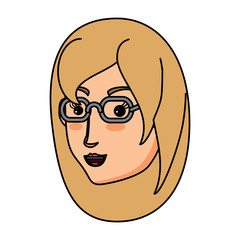 cartoon woman with glasses over white background, vector illustration