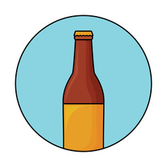 decorative circular frame with beer bottle icon over white background, vector illustration