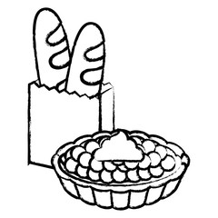 sweet pie and bread with breads icon over white background, vector illustration