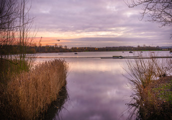 Sunrise at Willen Lake in Milton Keynes, England