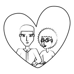 heart with young couple in love over white background, vector illustration