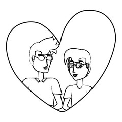 heart with young couple in love over white background, vector illustration