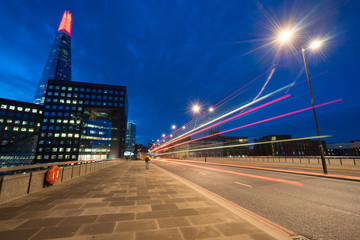 Fototapeta premium London Bridge at night with with light trails. England