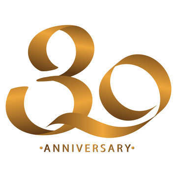 Handwriting celebrating, anniversary of number 30 30th year anniversary, Luxury duo tone gold brown for invitation card, backdrop, label or stationary