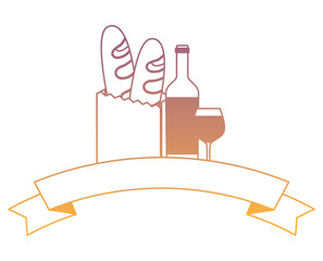 wine bottle and bag with breads icon over white background, vector illustration