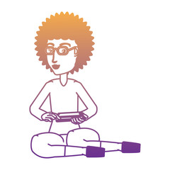 Cartoon woman using a cellphone over white background, vector illustration