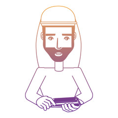 arabic man using a cellphone over white background, vector illustration