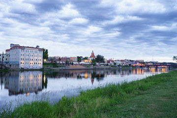 Fototapeta premium Gorzow Wielkopolski cityscape at blue hour, Poland
