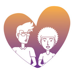 heart with young couple in love over white background, vector illustration