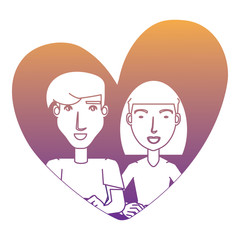 heart with young couple in love over white background, vector illustration