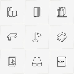 Reading line icon set with book, books and tablet