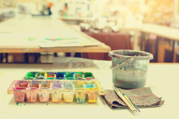 Art palette with blobs of paint