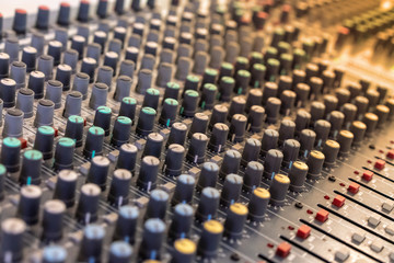 Fototapeta premium Sound technician audio mixer equalizer control for background.