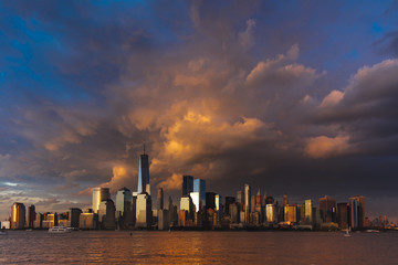 JUNE 4, 2018 - NEW YORK, NEW YORK, USA  - New York City Spectacular Sunset focuses on One World Trade Tower, Freedom Tower, NY