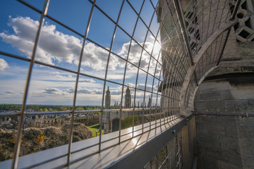 Fototapeta premium Cambridge viewed from the observation tower. Picture took through bars