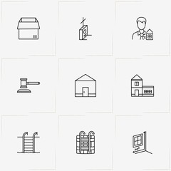 Real Estate line icon set with house, realtor and window dimensions