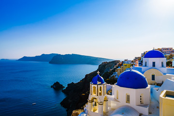 Blue domes of Santorini island. Greece