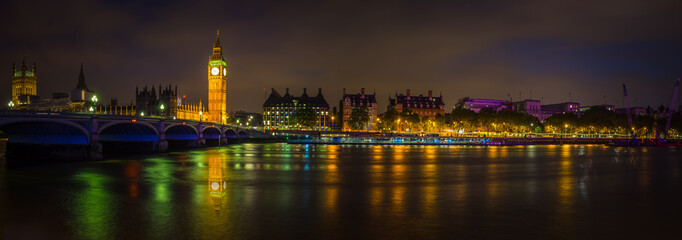 Fototapeta na wymiar Panorama of London Thames river with Big Ben and Westminster bridge 