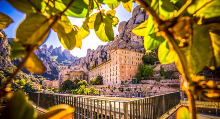 Scenery of Santa Maria de Montserrat Abbey, Catalonia, Spain