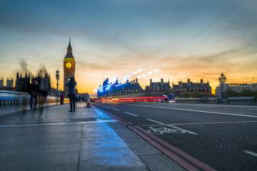 Fototapeta na wymiar Big Ben at sunset seen from the bridge. London