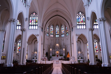 Fototapeta premium Inside the catholic church with nobody