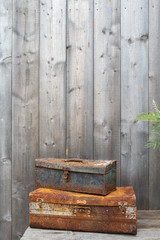 Fototapeta na wymiar Two old rusted iron box.