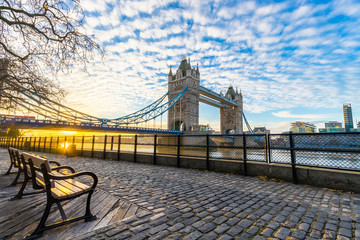 Tower bridge at sunrise in London,England