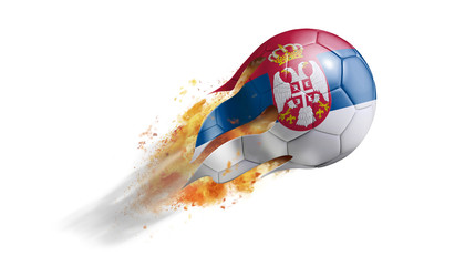 Flying Flaming Soccer Ball with Serbia Flag © intriceight