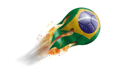 Flying Flaming Soccer Ball with Brazil Flag