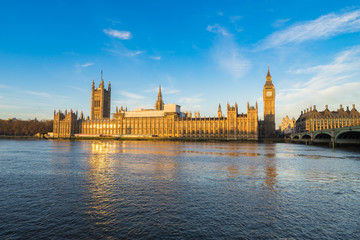Fototapeta na wymiar Houses of Parliament and Big Ben at sunny morning in central London, UK
